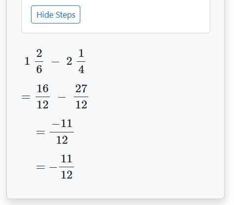 Mixed numbers fraction subtraction calculator steps