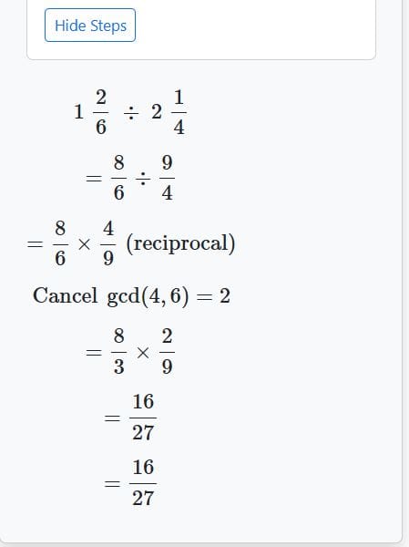 dividing mixed fractions calculator steps