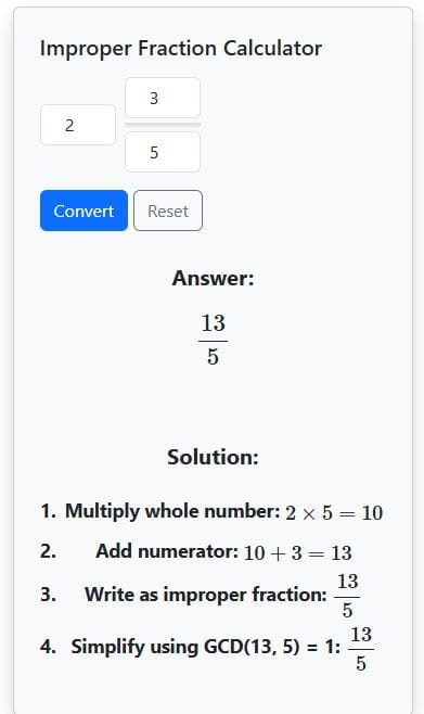 improper fraction calculator example solution