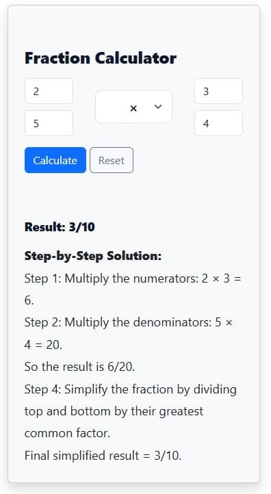 multiplying fractions calculator solution