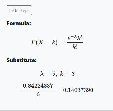 poisson distribution calculator-step-by-step solution