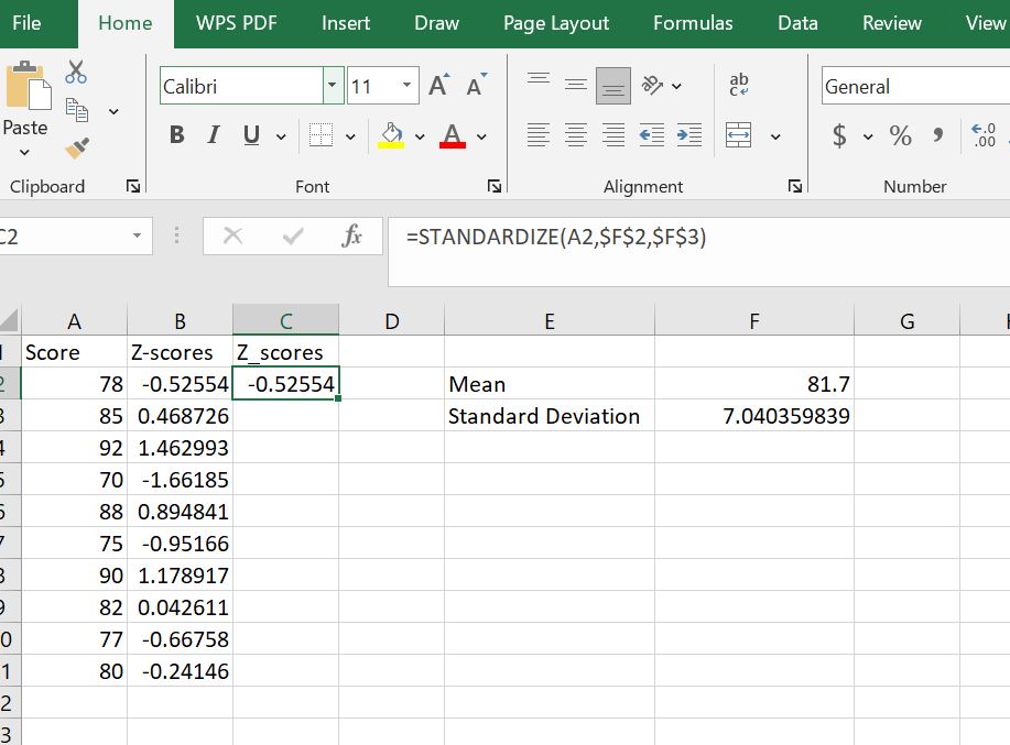 Apply the STANDARDIZE Function to compute the z score
