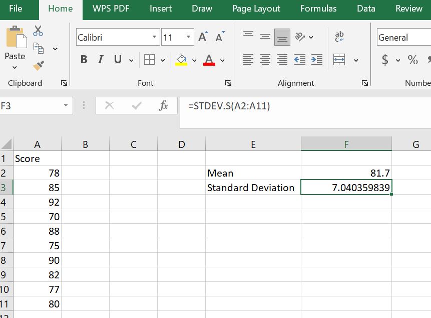 Calculate standard deviation in excel