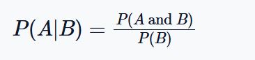 conditional probability formula- conditional probability of A given B has happened formula