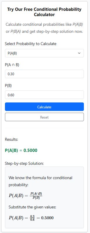 conditional probability solved example-calculator solution