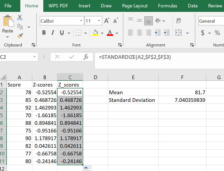 copy the z score from the standardize function