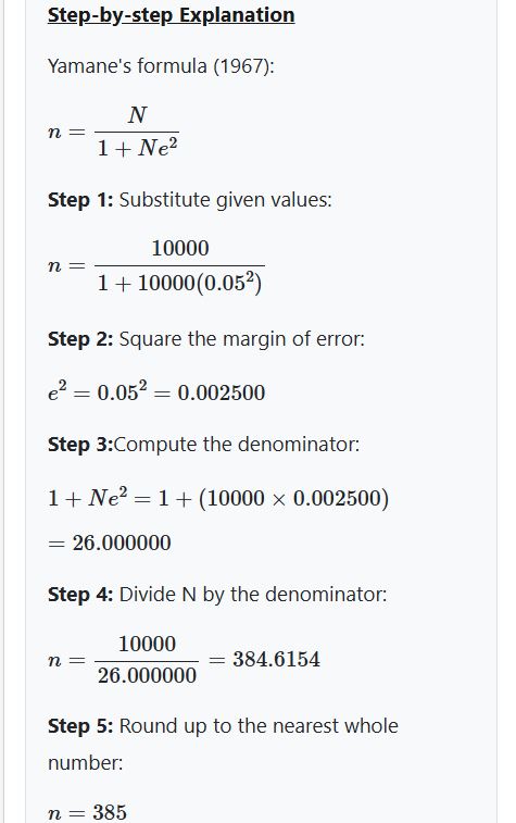 yamane sample size calculation example- step-by-step solution