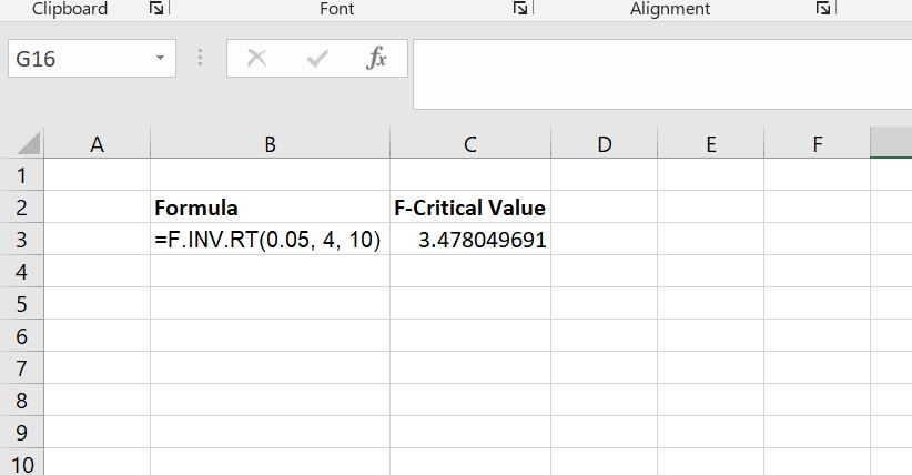 F-critical value calculation using excel