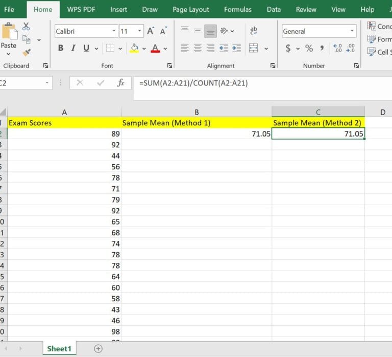 HOW TO FIND SAMPLE MEAN IN EXCEL visual data 6