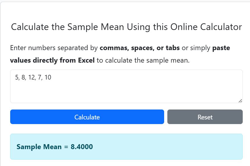 sample mean calculation using a calculator -example