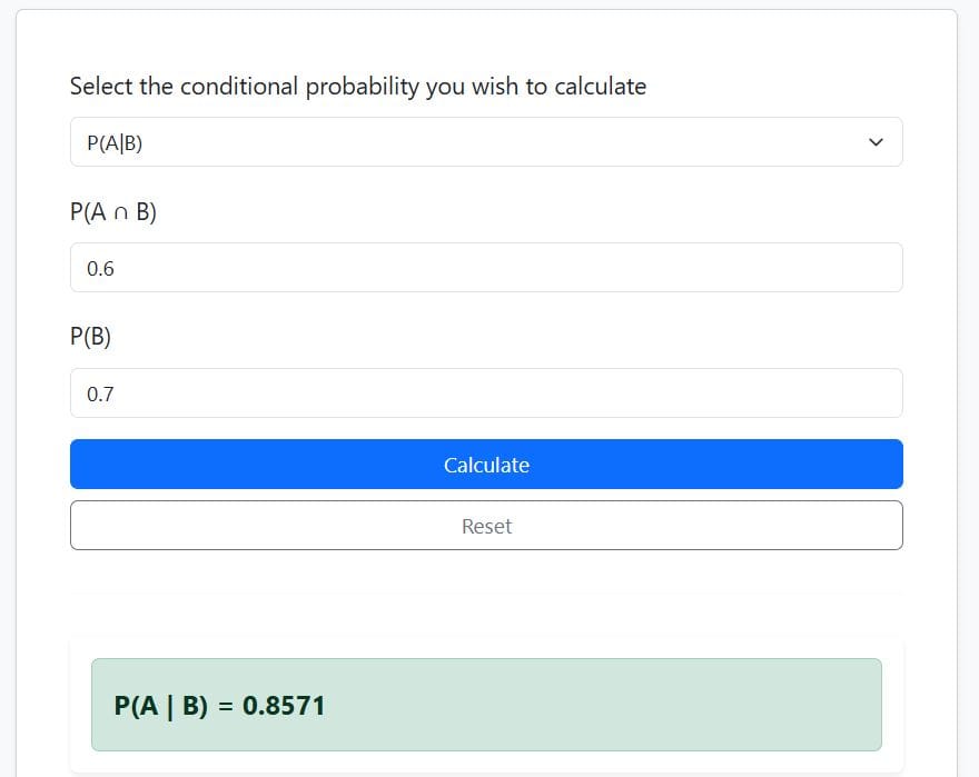 Conditional probability example -calculator solution
