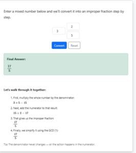 Mixed Number to Improper Fraction Calculator