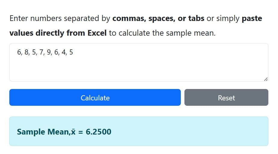 Sample mean example -using the calculator