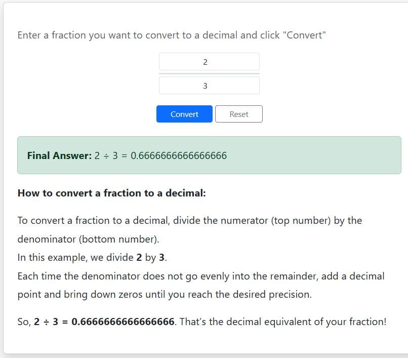 example 3. converting a recurring fraction to decimal - calculator solution