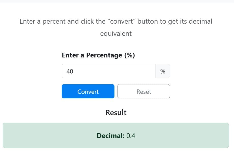 Example 1- percent to decimal using the calculator