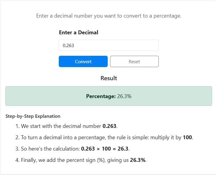Example 2- Decimal to Percent using the calculator