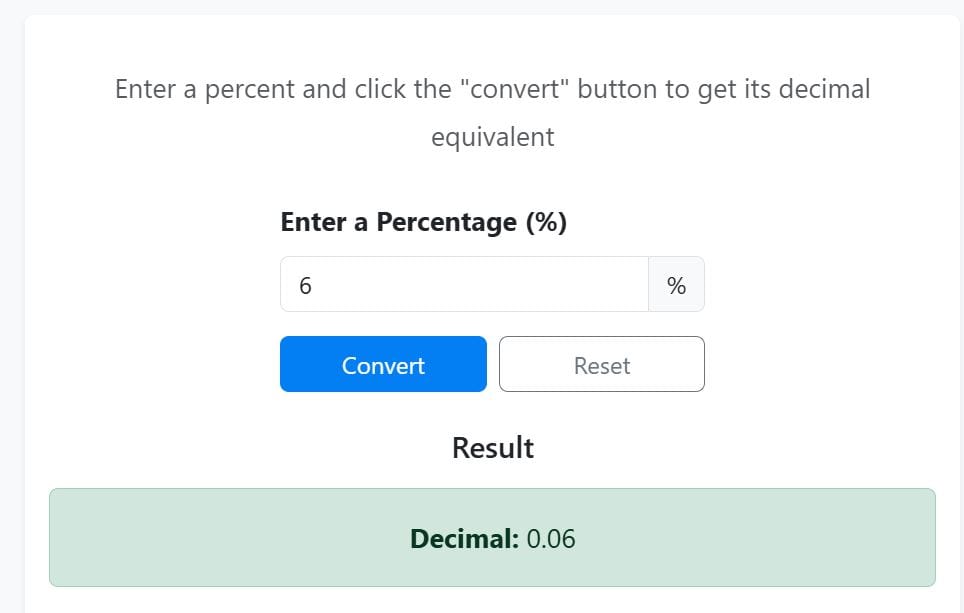 Example 2- percent to decimal using the calculator