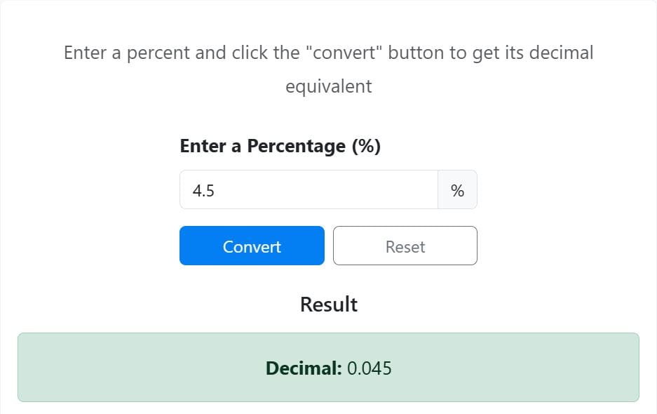 Example 3- percent to decimal using the calculator