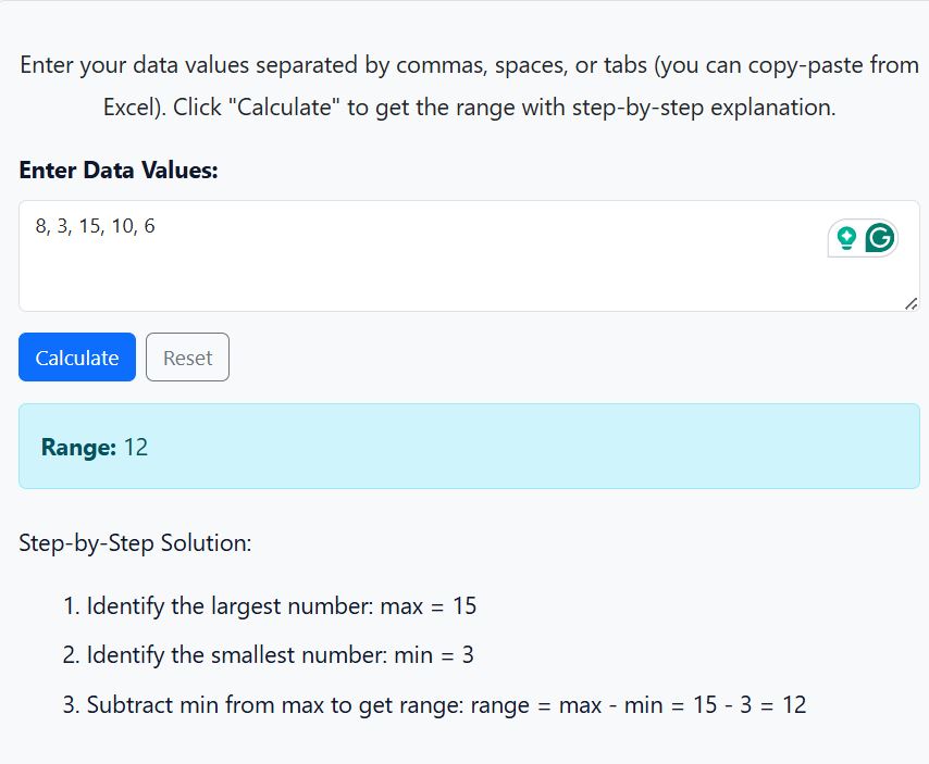 Calculating range using the calculator - Example solution