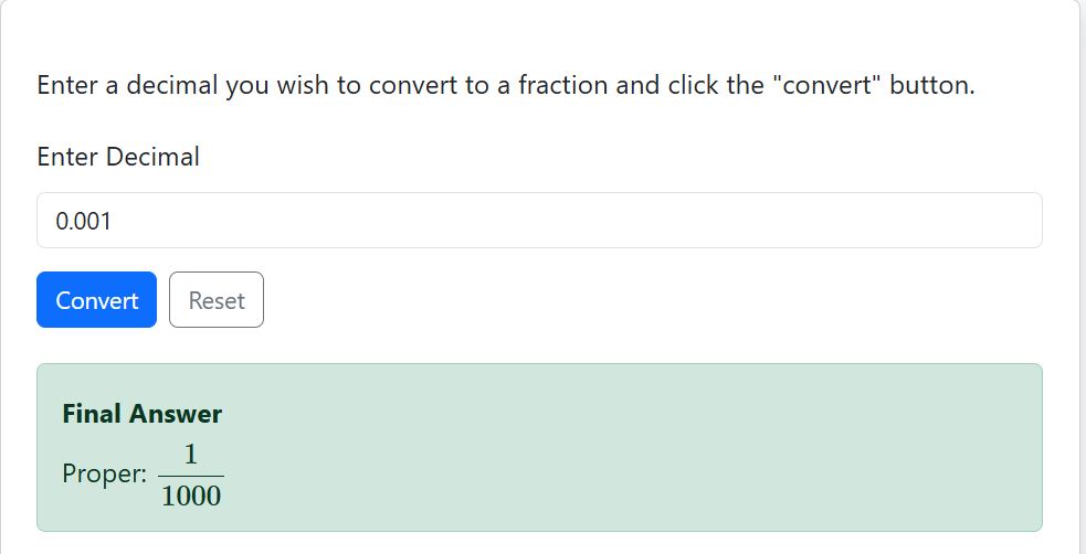 example 1- decimal to fraction conversion