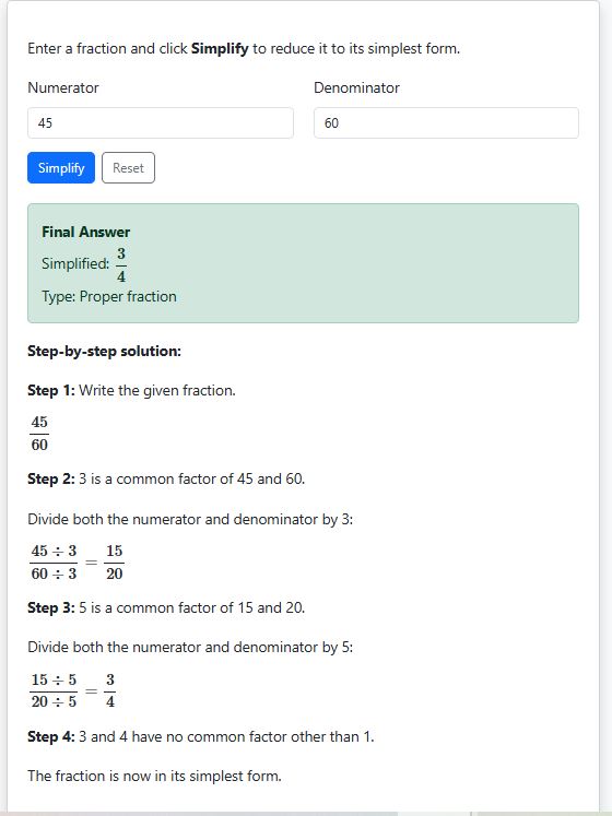 simplifying fractions using the calculator - an example