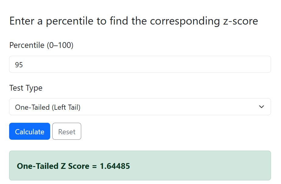 percentile to z using the calculator - example