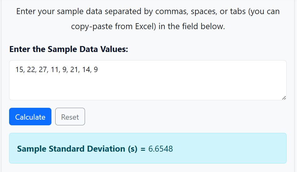 sample standard deviation using the calculator -example