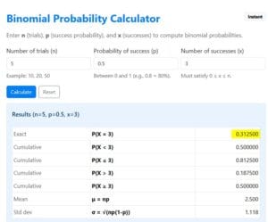 Binomial Probability Calculator with steps