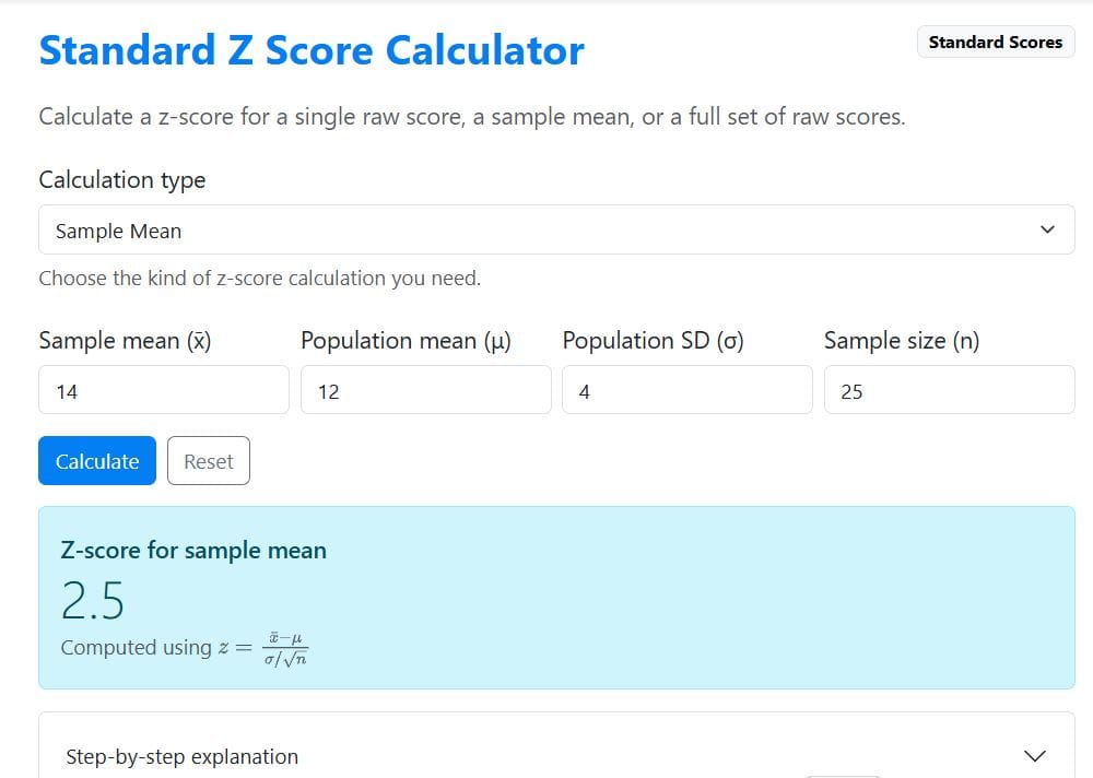 Example 2 - z-score from sample mean