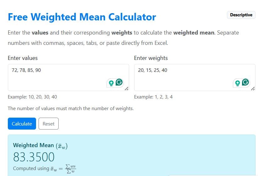 finding weighted average using the calculator. Example solution