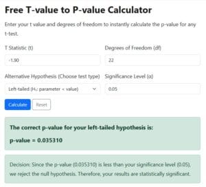 P value From T Calculator with steps