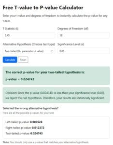 P value From T Calculator with steps
